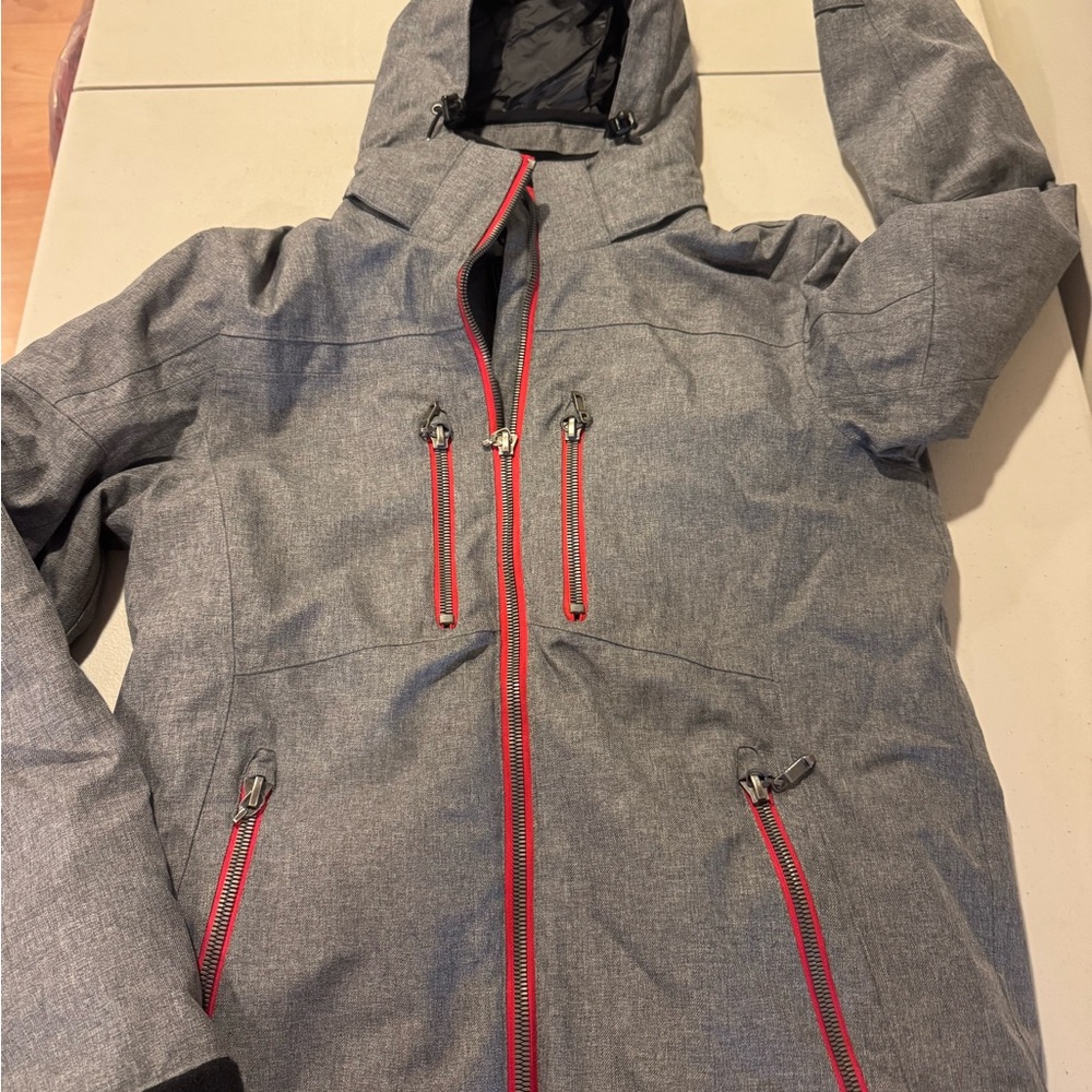 Men's Gray Ski Jacket with Red Zippers
